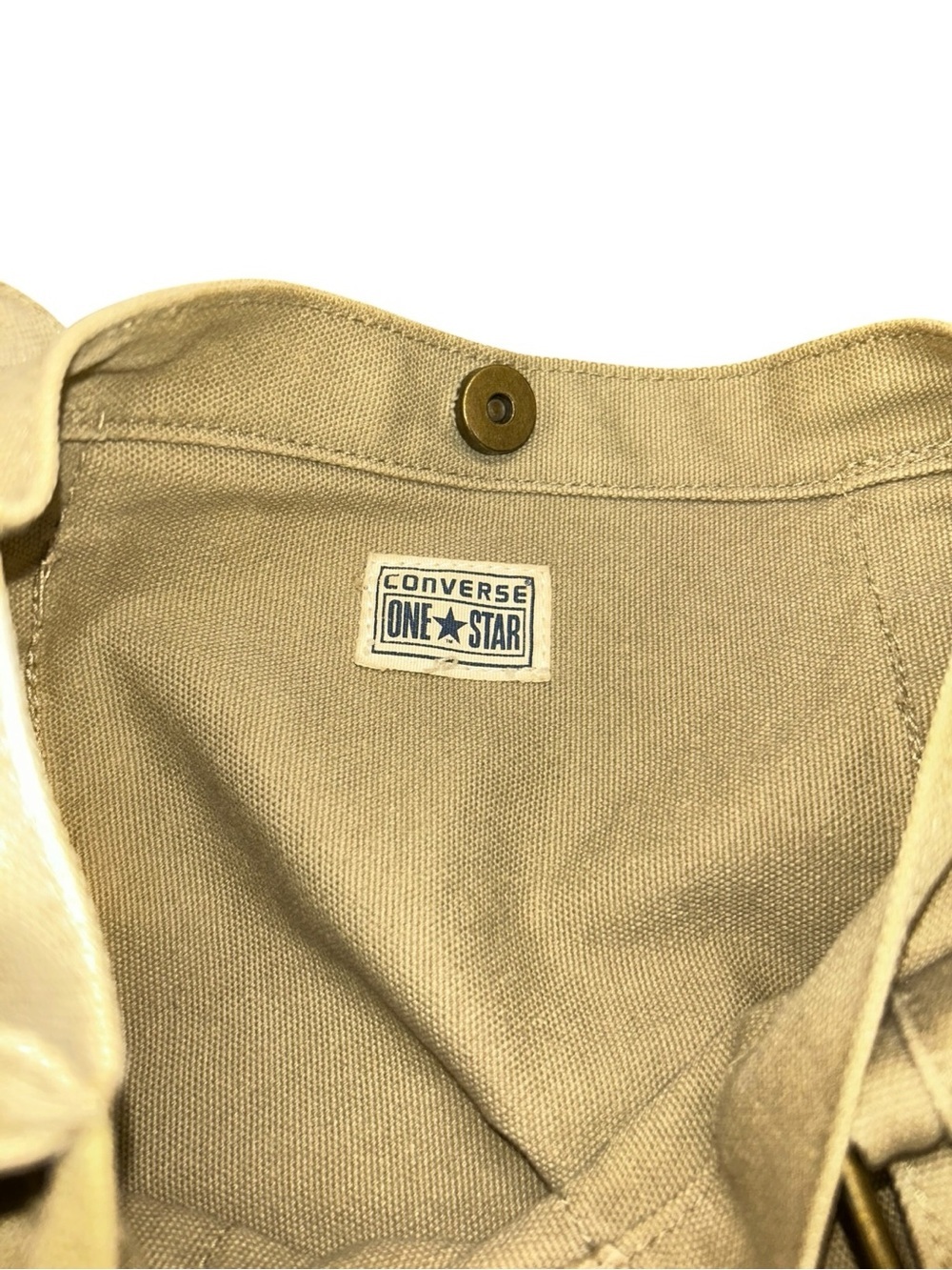 Converse One Star Canvas Utility Tote Shoulder Bag Beige Multi Pocket Large - Picture 2 of 10